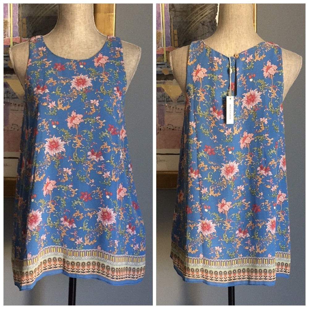 Max Studio Sleeveless Blouse Floral Trapeze